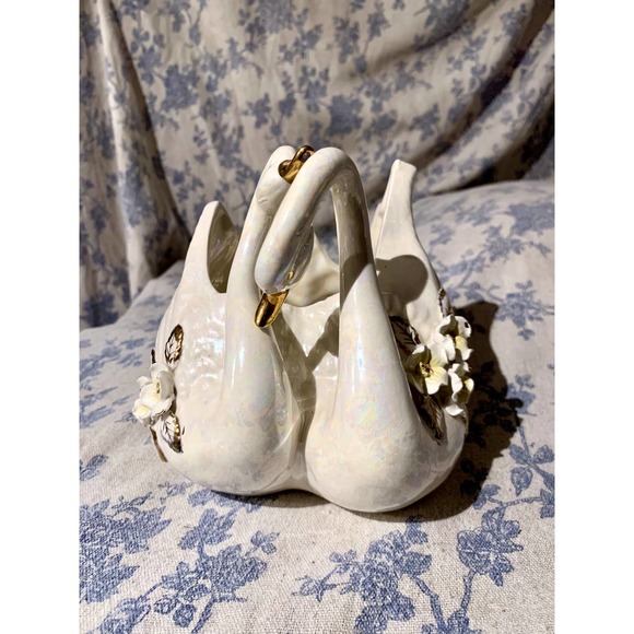 VTG Norcrest Golden Dogwood Swans Lusterware Planter - Picture 7 of 10